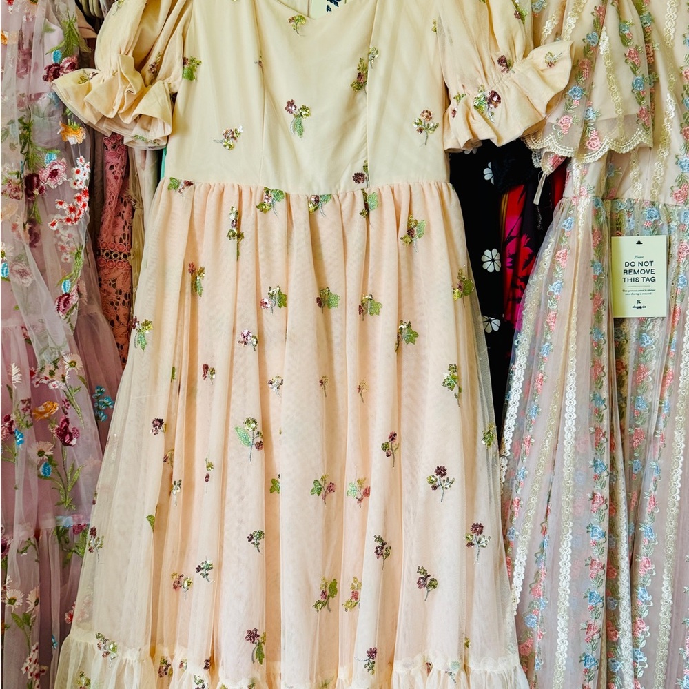 Floral Embroidered Dress in Cream and Pink